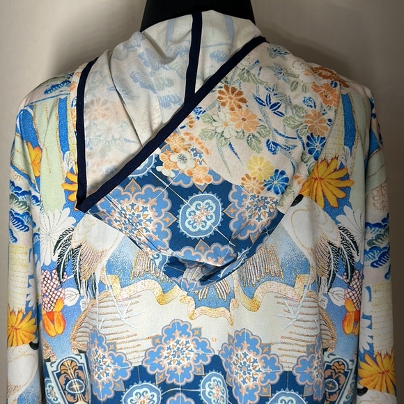 Daily Practice by Anthropologie Postcard Hooded Bomber Jacket Crane Print Sz L - Picture 12 of 16